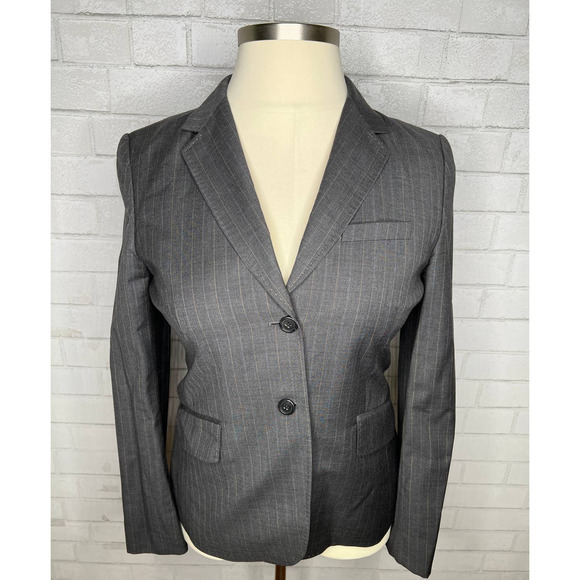 J. Crew Womans 12 English Wool Two Button Blazer Pin Striped Jacket Dark Gray - Picture 4 of 8